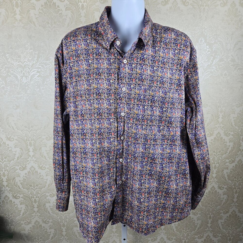 Alan Flusser Size XXL 100% Cotton Paisley Pattern Button Down Shirt Long Sleeve